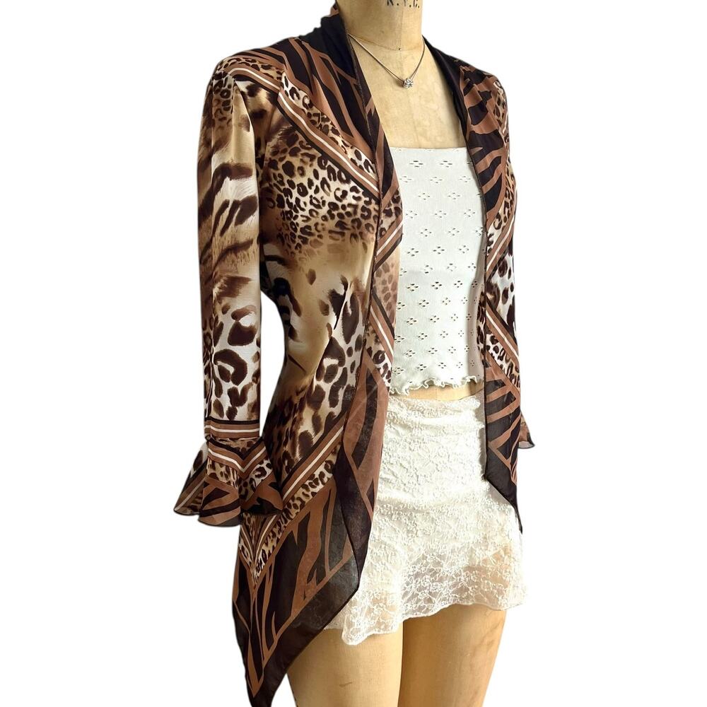 Elementz Sheer Leopard Print Duster Cardigan Rhin… - image 1